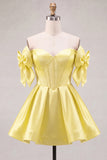 Off the Shoulder A Line Corset Red Homecoming Dress with Bows
