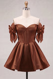 Off the Shoulder A Line Corset Red Homecoming Dress with Bows