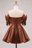Off the Shoulder A Line Corset Red Homecoming Dress with Bows