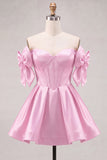 Off the Shoulder A Line Corset Red Homecoming Dress with Bows