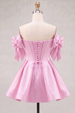 Off the Shoulder A Line Corset Red Homecoming Dress with Bows