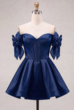 Off the Shoulder A Line Corset Red Homecoming Dress with Bows