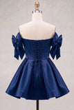 Off the Shoulder A Line Corset Red Homecoming Dress with Bows