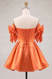 Off the Shoulder A Line Corset Red Homecoming Dress with Bows
