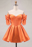 Off the Shoulder A Line Corset Red Homecoming Dress with Bows