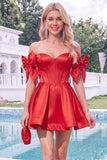 Off the Shoulder A Line Corset Red Homecoming Dress with Bows