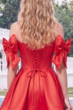 Off the Shoulder A Line Corset Red Homecoming Dress with Bows
