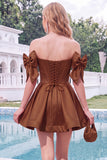 Off the Shoulder A Line Corset Red Homecoming Dress with Bows