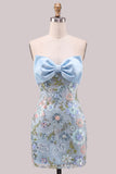 Strapless Light Blue Bodycon Sequin Corset Short Homecoming Dress