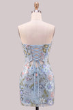 Strapless Light Blue Bodycon Sequin Corset Short Homecoming Dress