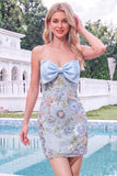 Strapless Light Blue Bodycon Sequin Corset Short Homecoming Dress