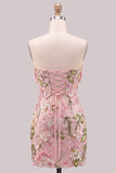 Strapless Light Blue Bodycon Sequin Corset Short Homecoming Dress
