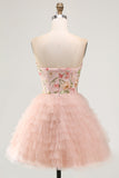 Pink Sweetheart A Line Floral Tiered Short Homecoming Dress