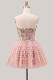Pink Sweetheart A Line Floral Tiered Short Homecoming Dress