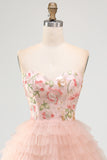 Pink Sweetheart A Line Floral Tiered Short Homecoming Dress