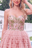 Pink Sweetheart A Line Floral Tiered Short Homecoming Dress