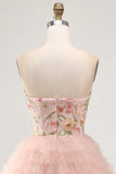 Pink Sweetheart A Line Floral Tiered Short Homecoming Dress