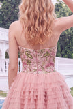 Pink Sweetheart A Line Floral Tiered Short Homecoming Dress
