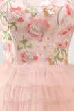 Pink Sweetheart A Line Floral Tiered Short Homecoming Dress