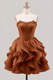 Light Blue Strapless Ruffled A Line Corset Short Homecoming Dress