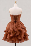 Light Blue Strapless Ruffled A Line Corset Short Homecoming Dress