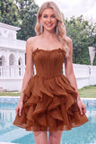 Light Blue Strapless Ruffled A Line Corset Short Homecoming Dress