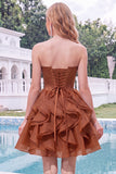 Light Blue Strapless Ruffled A Line Corset Short Homecoming Dress