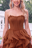 Light Blue Strapless Ruffled A Line Corset Short Homecoming Dress