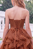 Light Blue Strapless Ruffled A Line Corset Short Homecoming Dress