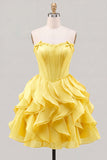 Light Blue Strapless Ruffled A Line Corset Short Homecoming Dress