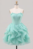 Light Blue Strapless Ruffled A Line Corset Short Homecoming Dress