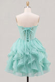 Light Blue Strapless Ruffled A Line Corset Short Homecoming Dress