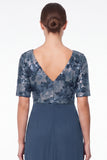 Navy A Line V Neck Floral Mother of the Bride Dress with Half Sleeves