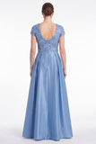 Champagne Sequin A Line V Neck Mother of the Bride Dress with Short Sleeevs