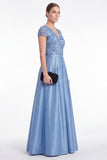 Champagne Sequin A Line V Neck Mother of the Bride Dress with Short Sleeevs