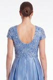 Champagne Sequin A Line V Neck Mother of the Bride Dress with Short Sleeevs