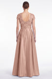Champagne Sequin A Line V Neck Mother of the Bride Dress with Short Sleeevs