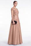 Champagne Sequin A Line V Neck Mother of the Bride Dress with Short Sleeevs
