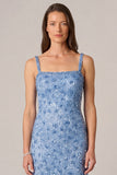 Blue Beaded Sheath Square Neck Maxi Dress