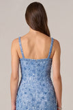Blue Beaded Sheath Square Neck Maxi Dress