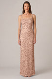 Blue Beaded Sheath Square Neck Maxi Dress