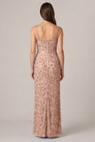 Blue Beaded Sheath Square Neck Maxi Dress