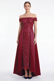Dark Navy Off the Shoulder Sequin A Line Mother of the Bride Dress
