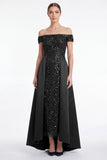 Dark Navy Off the Shoulder Sequin A Line Mother of the Bride Dress