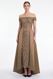 Dark Navy Off the Shoulder Sequin A Line Mother of the Bride Dress