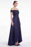 Dark Navy Off the Shoulder Sequin A Line Mother of the Bride Dress