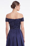 Dark Navy Off the Shoulder Sequin A Line Mother of the Bride Dress