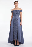 Dark Navy Off the Shoulder Sequin A Line Mother of the Bride Dress