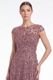 Dusty Rose A Line Sequin Mother of the Bride Dress with Cap Sleeevs