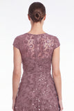 Dusty Rose A Line Sequin Mother of the Bride Dress with Cap Sleeevs